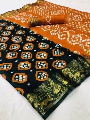 100% Cotton Vintage Color Casual Wear Printed Bandhani Ladies Saree