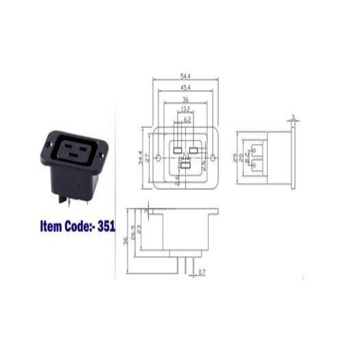 250 Volt,10 Amps,Black Nylon Pa66 Pc-19 Socket  Application: Electronic Products