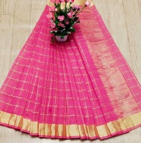 Pink Banglori Silk Formal Wear Mint Manipur Kota Doriya Saree For Ladies