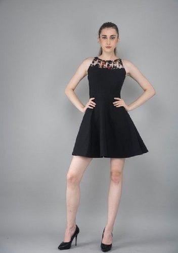 Dry Cleaning Black Color Cotton Sleeveless Ladies Frock For Casual Wear, Party Wear