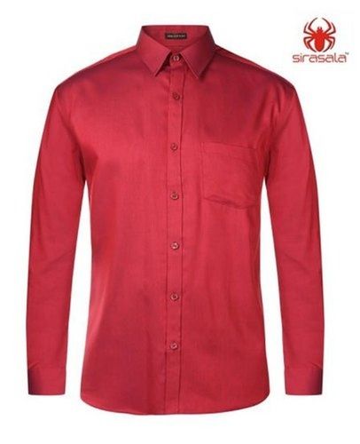 Breathable Full Sleeves Straight Collar Woolen Type All Ages Mens Red Cotton Formal Shirt