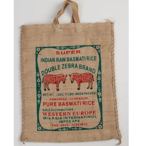 Brown Rectangular Printed Jute Bag For Grocery Uses With Loop Handle, Bag Capacity 10kg