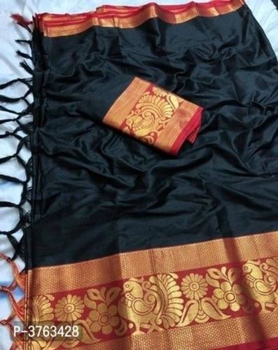 Black Casual Wear Elegant Design Laddu Creation Woven Fashion Cotton Silk Saree