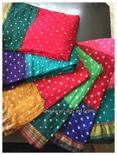 Multi-Color Dhinakaran Handicrafts Skin Friendly Mul Cotton Multi Color Bandhani Saree