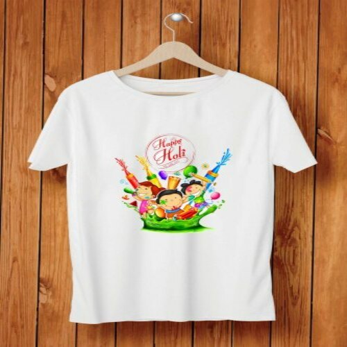 Holi O Neck White Printed T-Shirt - Cotton Sizes S/M/L Color: White | Short Sleeves Unisex Shrink Resistant Colorful Graphic Designs