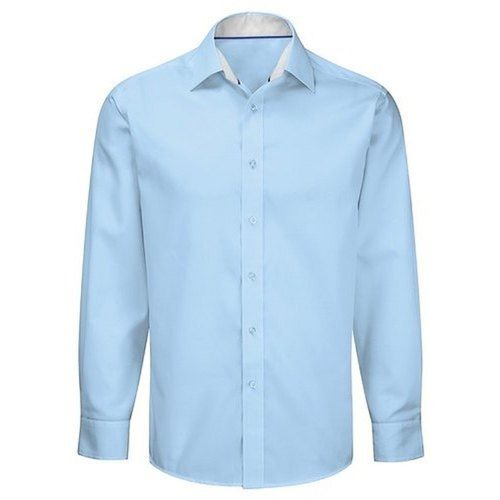 Sky Blue Full Sleeves Cotton Shirt For Men Collar Style: Cutaway