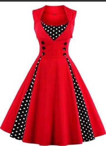 सांस लेने योग्य आकर्षक लुक, लंबे लाल और काले रंग की लड़कियों के फ्रॉक पहनने में आरामदायक