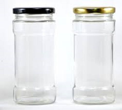 Long Durable Transparent Glass Jar With Black And Golden Crown Cap For Domestic Use