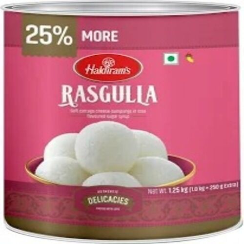 Longer Shelf Life Premium Grade Haldiram'S Delicious Rasgulla 1.25 Kg 1 Tin Fat: 10 Grams (G)