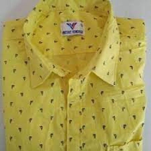  पुरुषों की फैशनेबल फुल स्लीव आरामदायक स्टाइलिश पीली प्रिंटेड कॉटन शर्ट्स