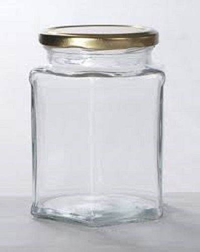 Transparent Pure Source India With Metal Gold Colour Rust Proof Air Tight Cap Glass Jar 