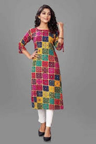 Cool Dry Breathable Comfortable Lightweight 3/4 Sleeve Round Neck Multicolor Fancy Ladies Kurti