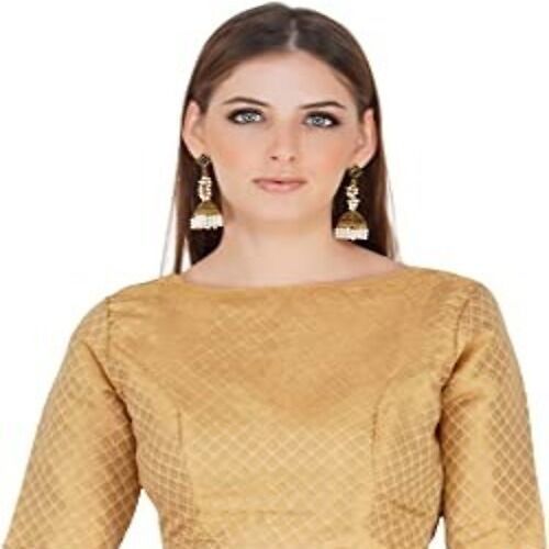 Ladies Casual Short Sleeves Round-Neck Golden Cotton Plain Blouse 