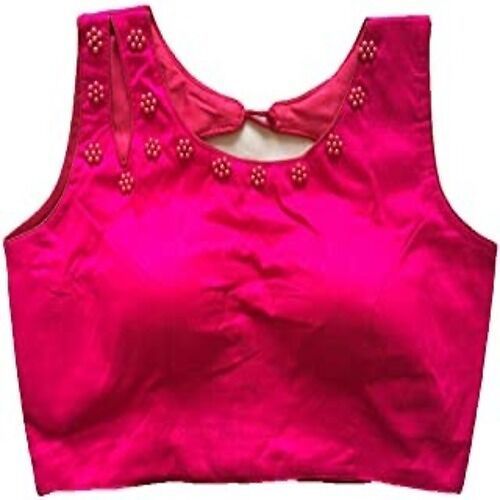 Ladies Casual Wear Sleeveless Round-Neck Pink 100% Cotton Plain Blouse  Bust Size: 32  Centimeter (Cm)