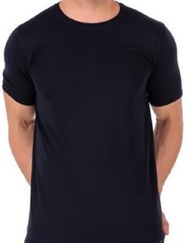 Round Neck Half Sleeves Black Cotton T-Shirts - Cotton