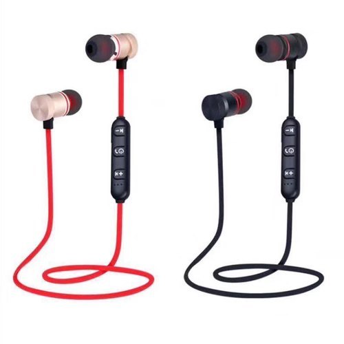 Bluetooth Neckband Earphones - Lightweight Plastic and Rubber, Red and Black Color, Mobile Magnet Design