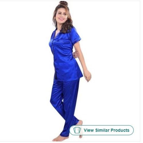 Cotton Smooth Texture Tear Resistance Half Sleeve Ladies Blue Satin Night Paint And Shirt