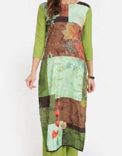 Casual Wear Floral Printed Rayon Kurti For Ladies With Comfortable And Washable