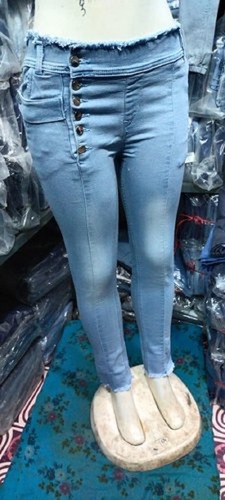 High Rise Button Light Blue Colour Girls Stylish Denim Jeans For