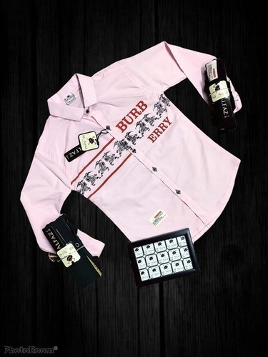 हल्के वजन की त्वचा के अनुकूल कैज़ुअल वियर पिंक प्रिंटेड कॉटन फुल स्लीव लड़कों की शर्ट आयु समूह: 8-10 वर्ष