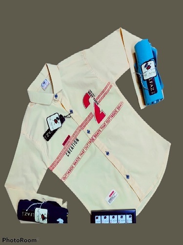 पहनने में हल्का आरामदायक क्रीम कॉटन प्रिंटेड फुल स्लीव बॉयज़ शर्ट कॉलर स्टाइल: स्ट्रेट