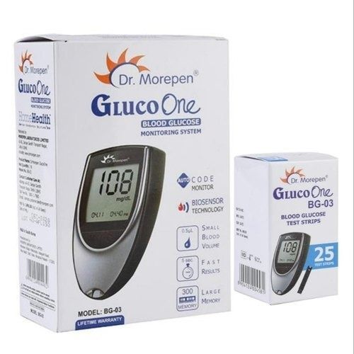 Long Lasting Easy To Use Black Dr. Morepen Glucose Meter Set With 25 Pcs Test Strips