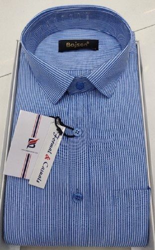 Mens Skin Friendly Collar Neck Blue Lined Full Sleeves Shirts