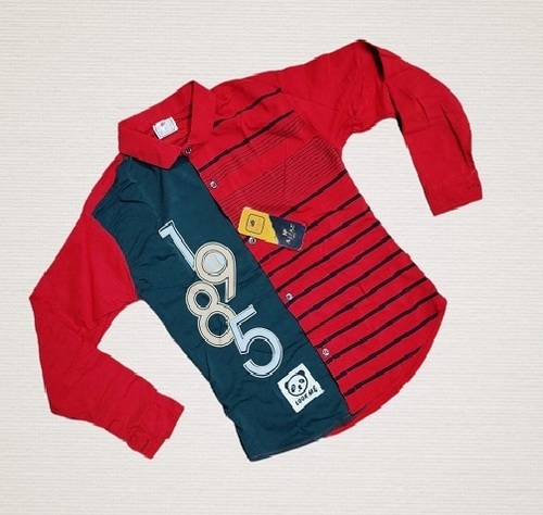 Red And Blue Cotton Straight Collar Full Sleeve Boys Shirt For Party Wear - Cotton, Sizes S-M-L-XL, Bright Red & Corporate Blue, Full Sleeves, Slim Fit | Breathable, Washable, Perfect For Gifting