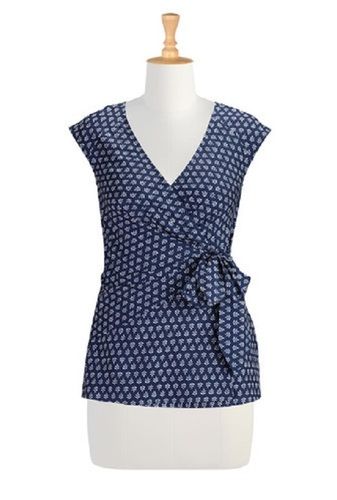 Satin Sleeveless Blue Color Printed Cotton Ladies Top For Party Wear