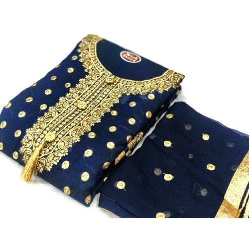 Blue Unstitched Embroidered Ethanic Wear Designer Salwar Suit