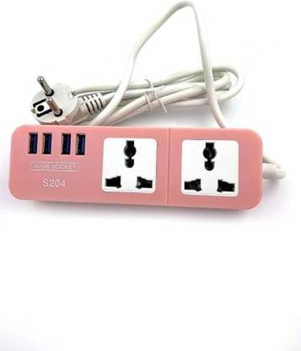 White And Pink Plastic Two Socket Extension Board With 4 Usb Ports & 10 Ampere Current Application: Commercial