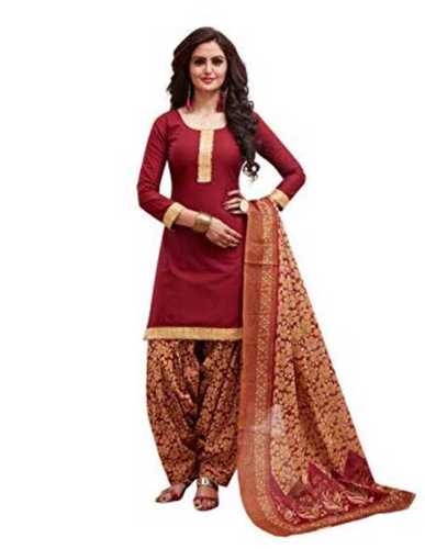 Brown Floral Print Multi-Color 3/4 Sleeves Unstitched Crepe Salwar Suit Material