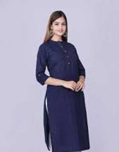 100 Percent Premium Cotton Navy Blue Colour Fancy Kurti For Ladies Light Weight And Comfortable