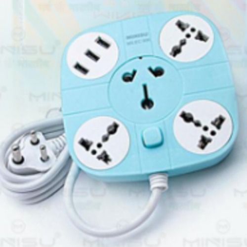 16 Ampere Blue 4 Socket Extension Board With 3 Usb Ports With Plastic Body