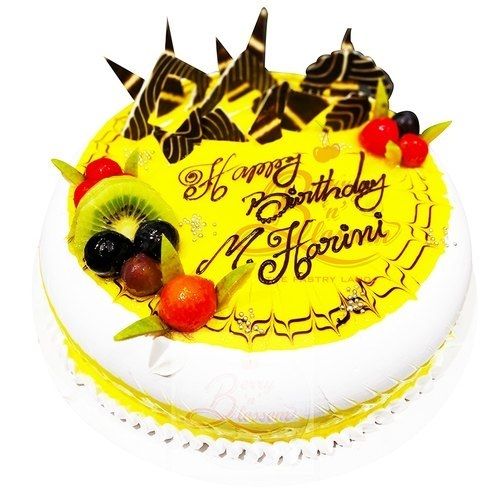 Delicious And Mouth Watering Yellow And White Sweet Cream Birthday Cake