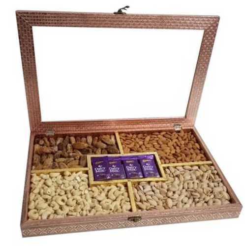 Dry Fruit Box In Five Compartment, Rectangle Shape And Brown Color