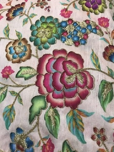 Digital Printed And Embroidered Fabric - Cotton Sequence, Multicolor Embroidered Pattern | Good Grade, Optimum Quality, Suitable for Garments