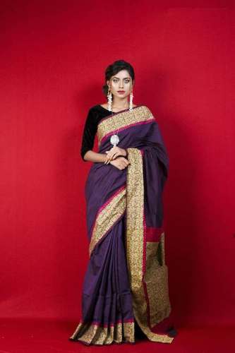 Ladies Border Printed And Embroidery Party Wear Saree With Blouse Piece