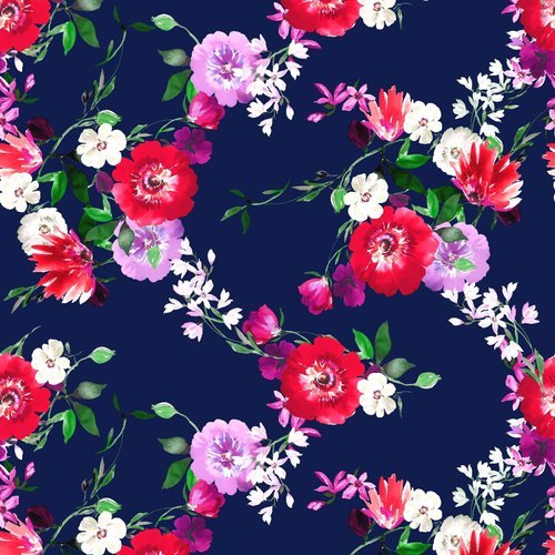 Multi Color Floral Digital Printed Polyester Moss Fabric - Premium Quality Woven Polyester