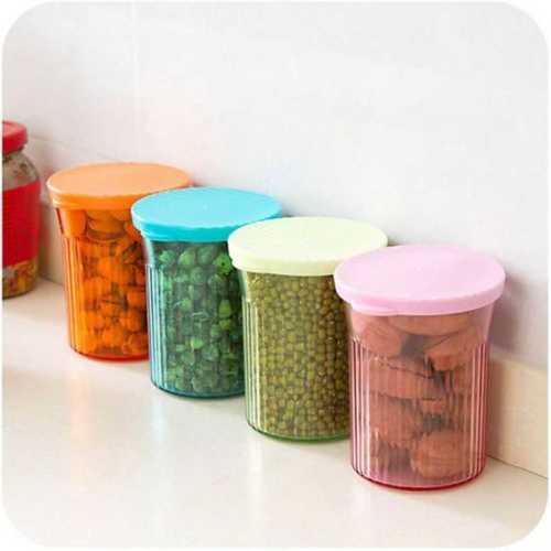 White Printed Plastic Storage Container Box Air Tight Container, Round Shape