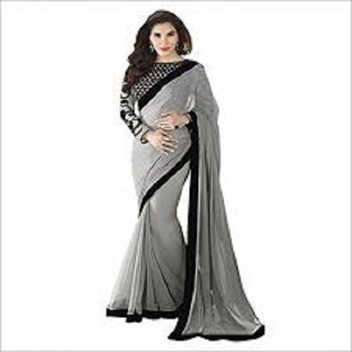 Reception, Wedding Black and Grey color Net fabric Saree : 1825960