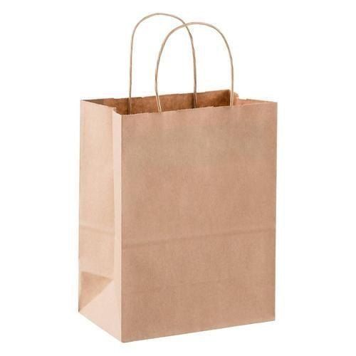 Antistatic Brown Plain Paper Handbag, With Hang Loop Handle And Bag Capacity 2Kg 