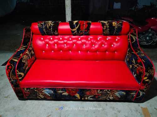 Modern Style Three Seater Sofa, Leather Seat Material, Red And Black Color