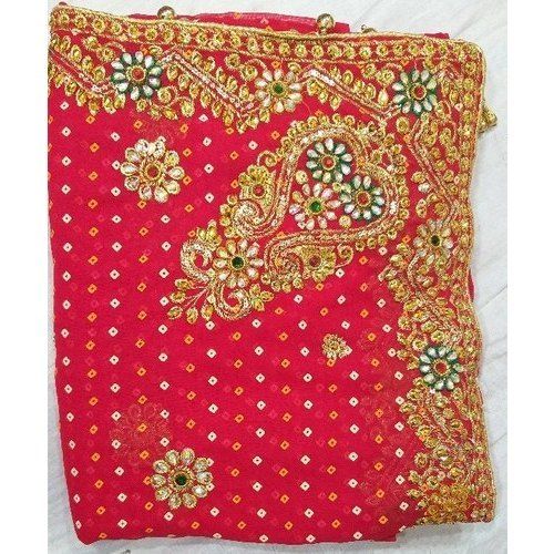 Satin Comfortable Embroidered Jaipuri Designer Handwork Saree With Unstitch Blouse