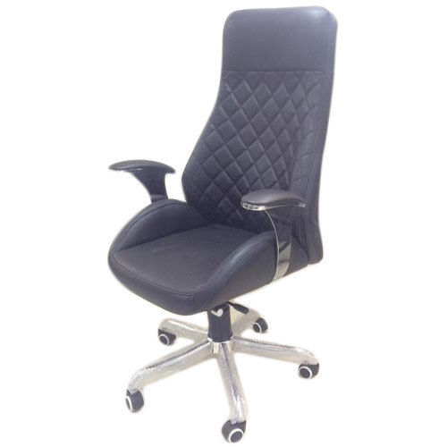 Black Stainless Steel Base High Back Leather Revolving Office Chair