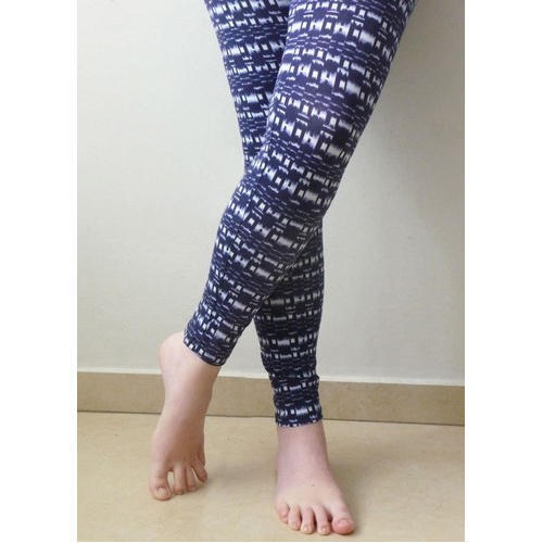 Indian Casual Wear Blue Color Printed Leggings For Girls With Cotton Fabrics