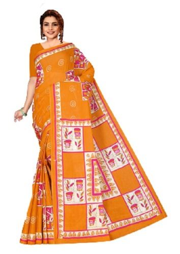 Summer Stylish Dessigner Lightweight Mustard Cotton Printed Ladies Fancy Saree With Blouse Piece For Casual Wear 