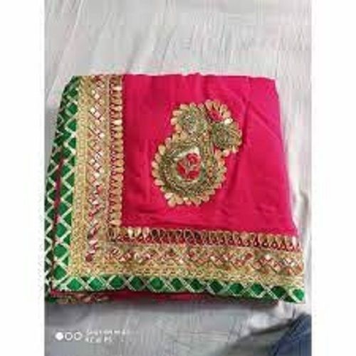 Dark Pink Zari Casual Wear Rajasthani Gota Patti Saree Machine Wash 6 M With Blouse Piece