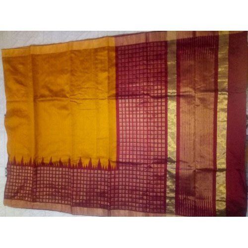 Banarasi Festive Wear Yellow And Maroon Color Pure Raw Silk Designer Saree With Blouse Piece