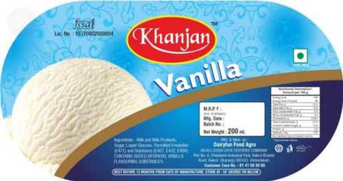 200 Ml Vanilla Ice Cream, 225 Kcal Energy White Color, 5.1g Protein